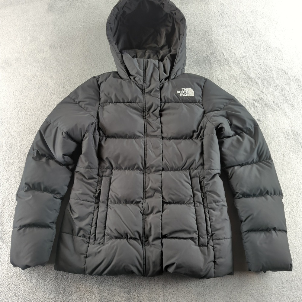 The North Face 550 Puffer Jacket Womens Medium Black Down Insulated Coat Logo